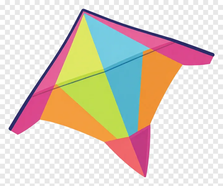 A colorful geometric paper kite with multiple bright panels.