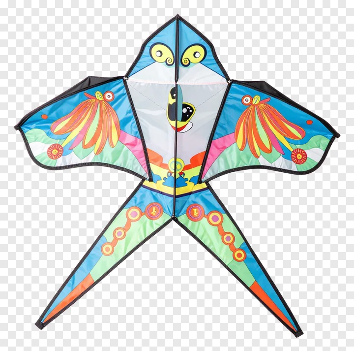 A colorful kite shaped like a bird with a long tail.