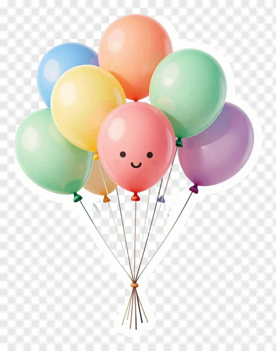 A bunch of colorful balloons with one smiling.