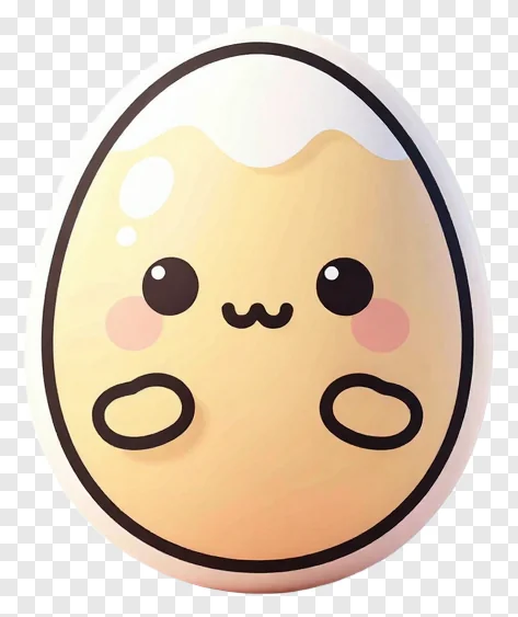 A cartoon egg with a happy face and rosy cheeks.