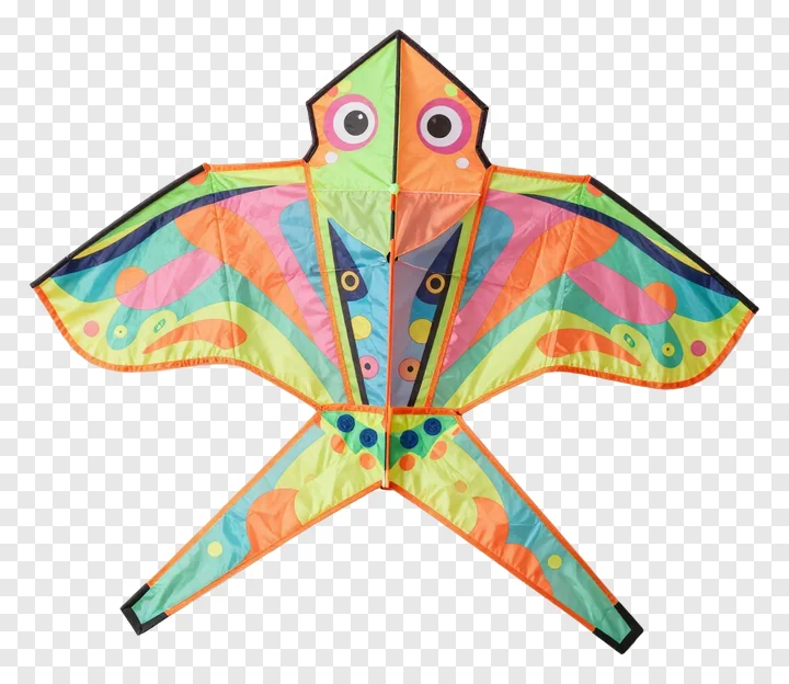 A colorful paper kite shaped like a fish with big eyes.