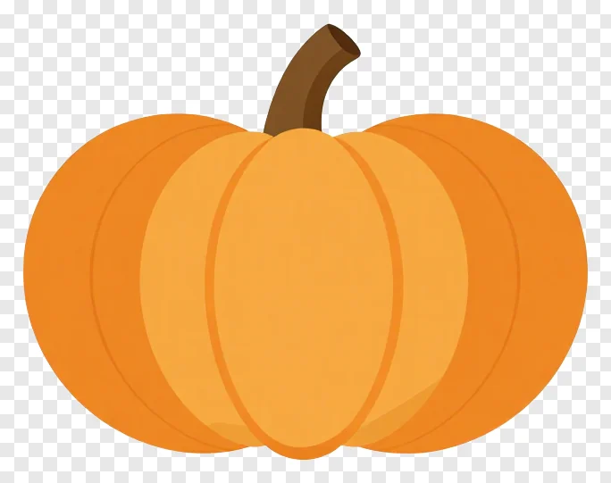 A flat-style orange pumpkin with a stem.