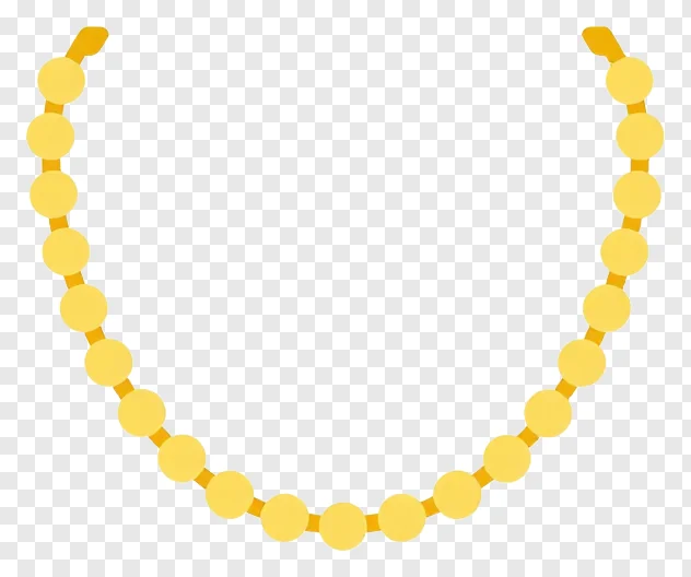 A curved gold bead necklace.