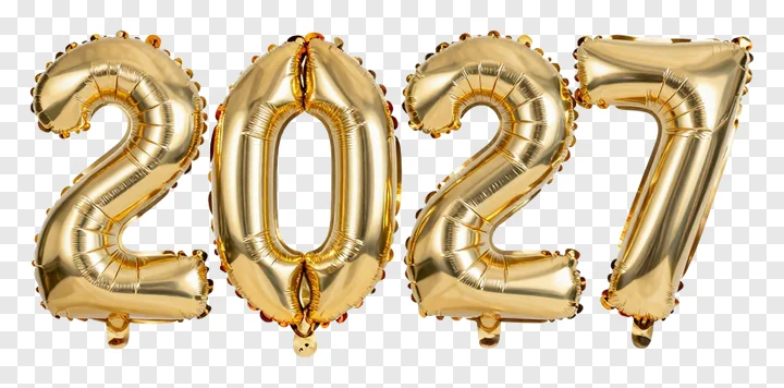 Gold foil balloons forming the numbers 2027.