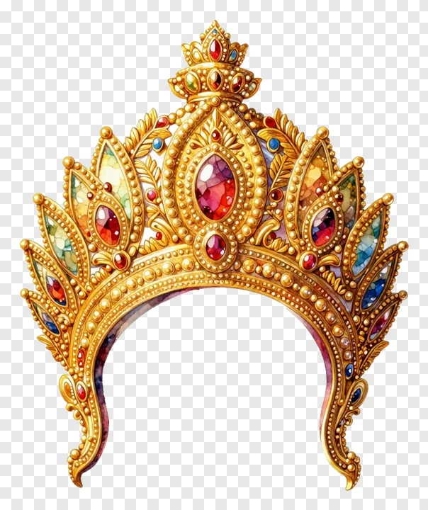 A golden crown with colorful gems, styled for a goddess.