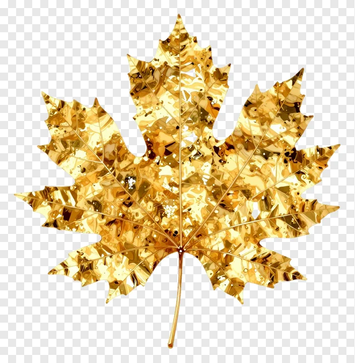 A golden maple leaf with foil texture.