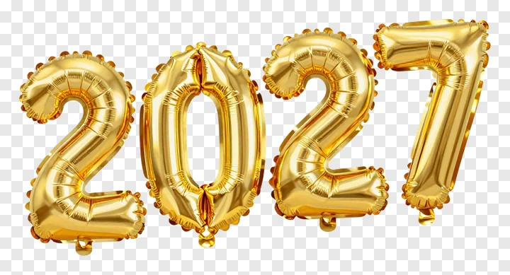 Golden balloon numbers spelling 2027.