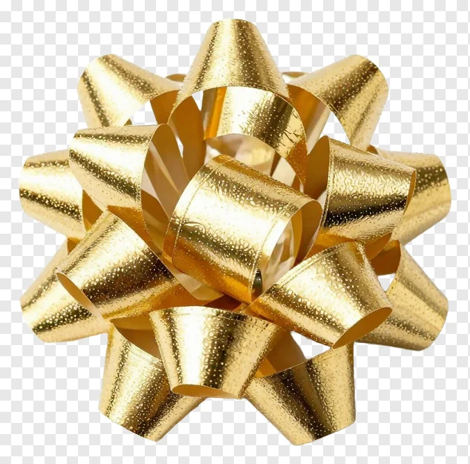 A decorative gold ribbon bow.