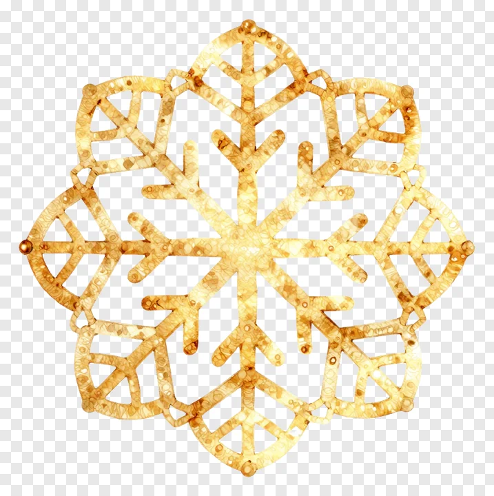 A golden snowflake lace doily with detailed cutouts.