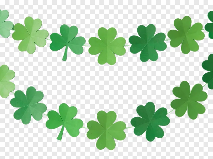 A curved garland made of green paper shamrocks.