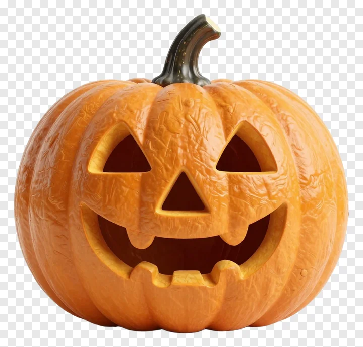A carved jack-o-lantern pumpkin with a textured rind.