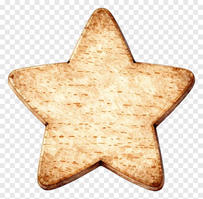 A hand-carved wooden star charm with natural wood grain.