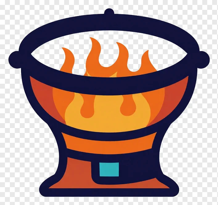 A dhunuchi burner with orange flames.