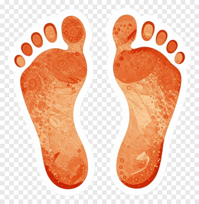 Two orange footprints with floral patterns.