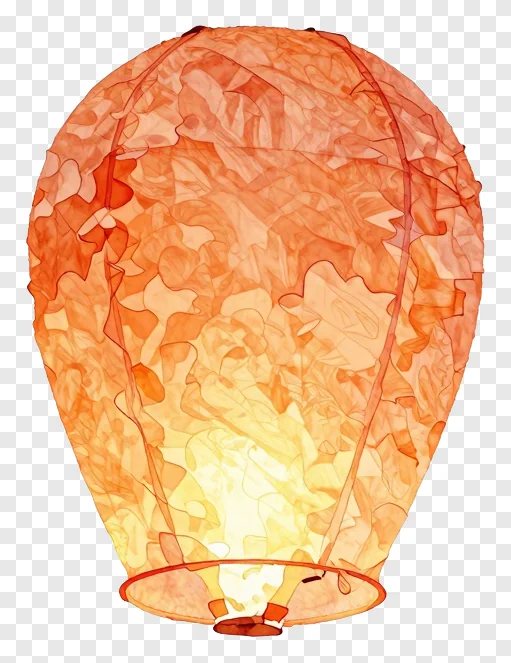 An orange paper sky lantern with a crinkled texture.