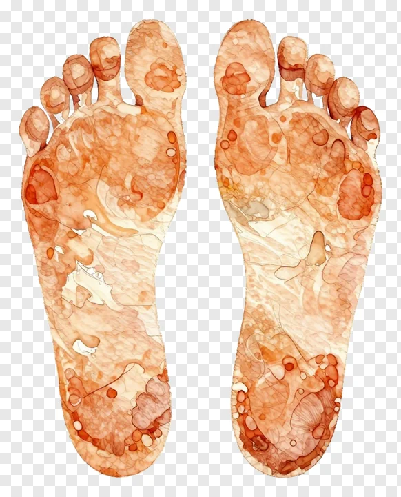Watercolor illustration of two footprints.
