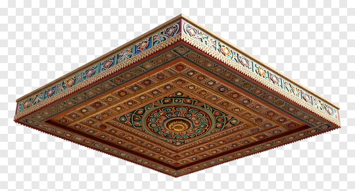 Decorated pandal ceiling with colorful patterns