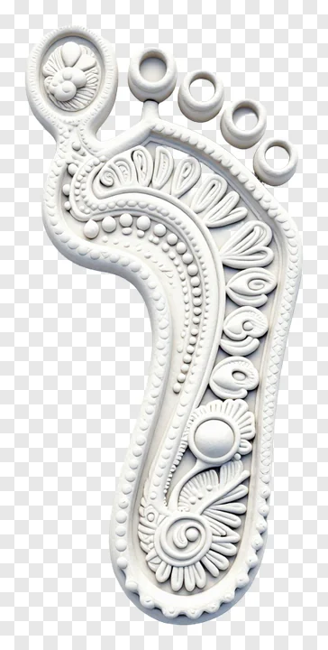 Decorative white footprint with floral patterns.