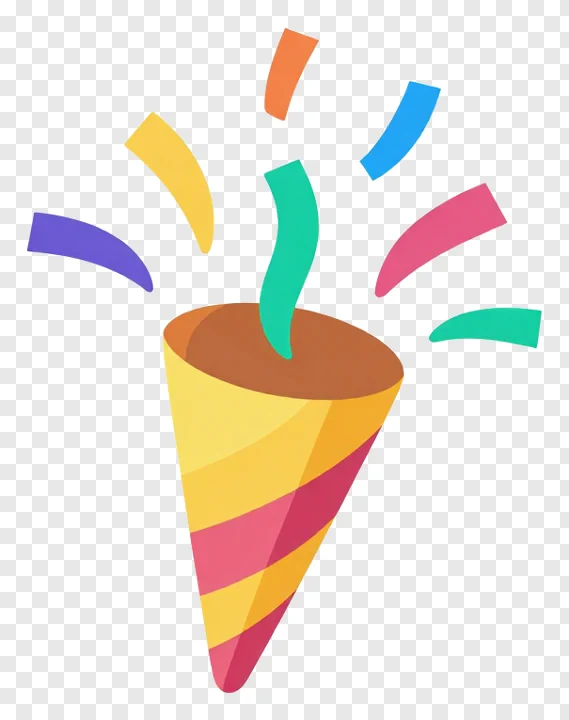 A party popper releasing colorful confetti.