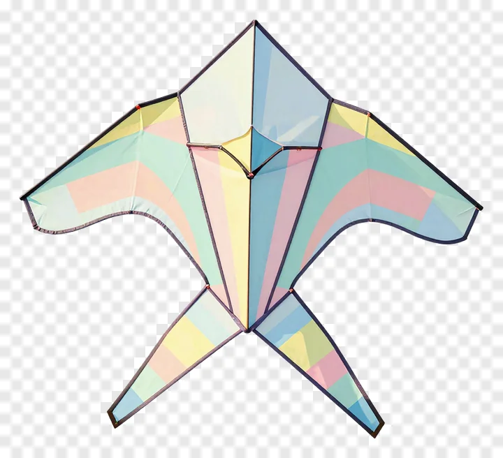 A pastel rainbow-colored paper kite with geometric panels.