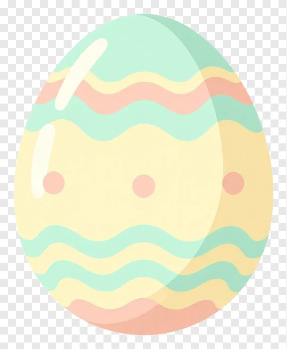 A pastel-colored Easter egg with wavy patterns.