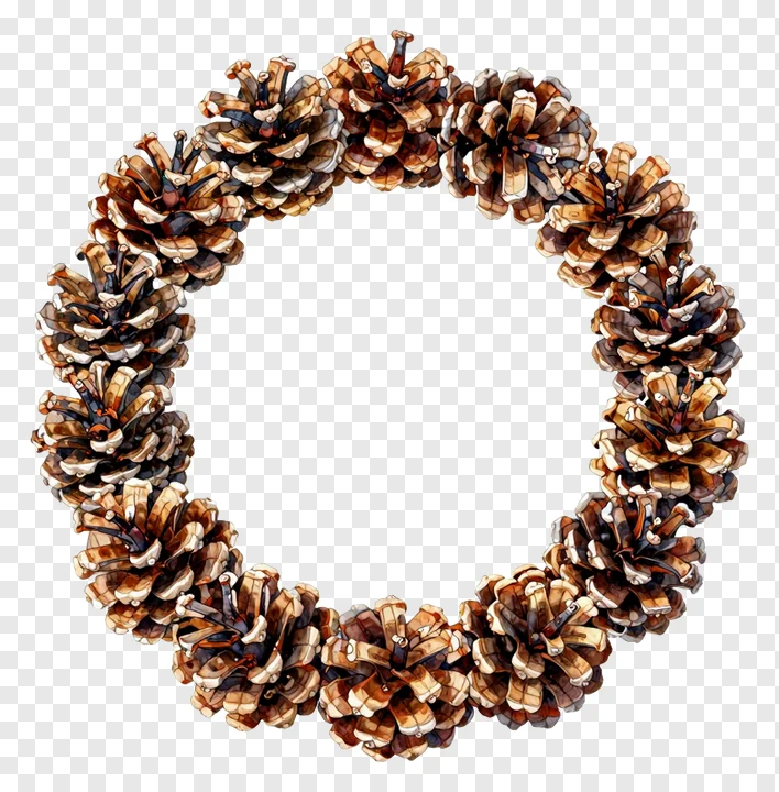 A watercolor-style pinecone wreath with soft brown and cream tones.