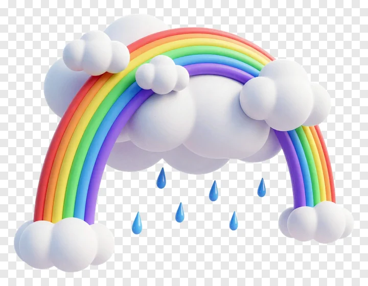 A colorful rainbow emerging from clouds after rain.