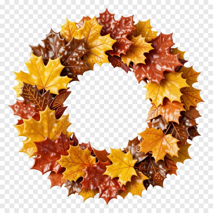 A wreath of glossy autumn maple leaves.