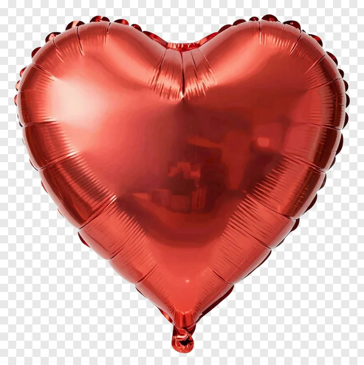 A shiny red heart-shaped foil balloon.