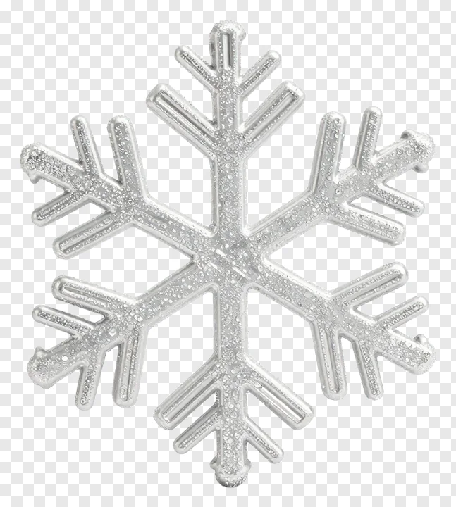 A silver snowflake ornament with sparkly texture.