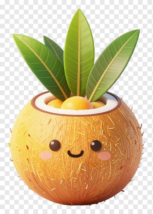 A smiling coconut kalash with mango leaves.