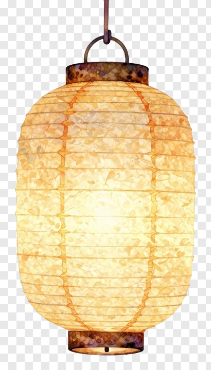 A hanging paper lantern emitting warm light.