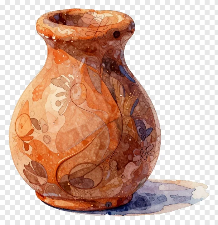 A watercolor-style clay diya with floral patterns.