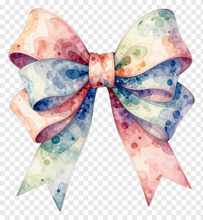 A colorful watercolor ribbon bow with soft blended colors.