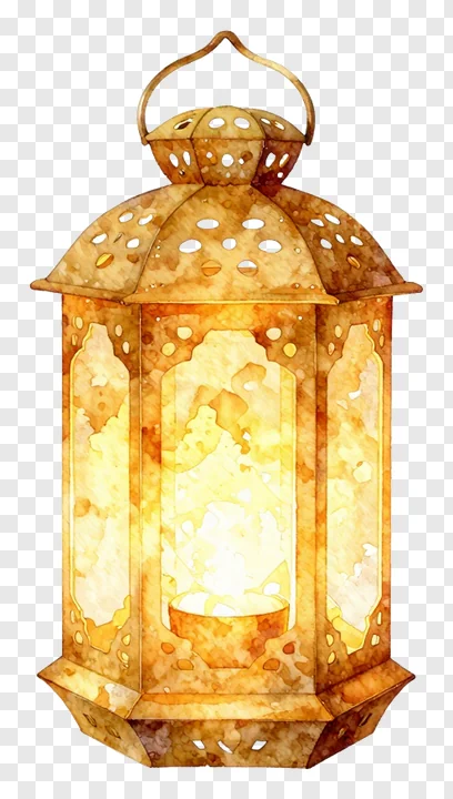 A watercolor-style lantern emitting a warm glow.