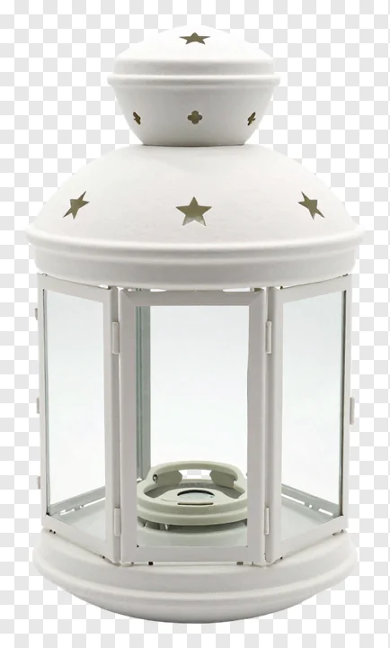 White lantern with star cutouts for decoration.