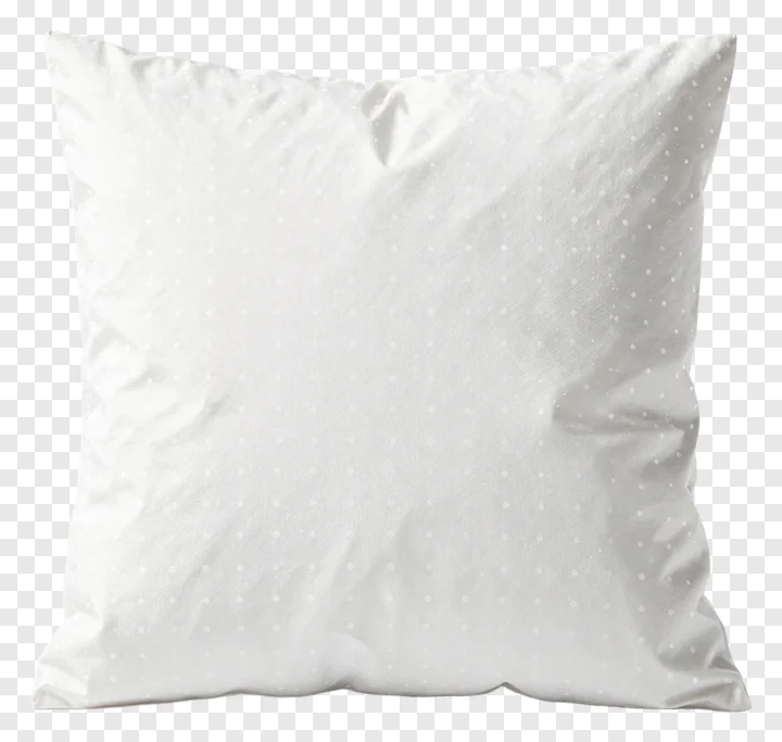 A white pillow with small white polka dots.