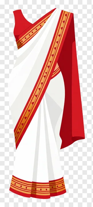 A white and red Bengali saree with gold border.