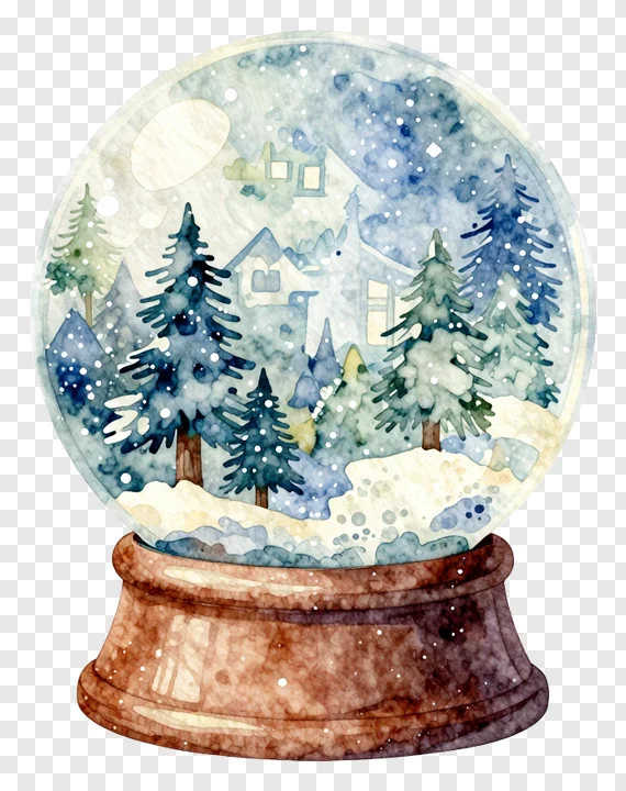 Snow globe with winter landscape inside.