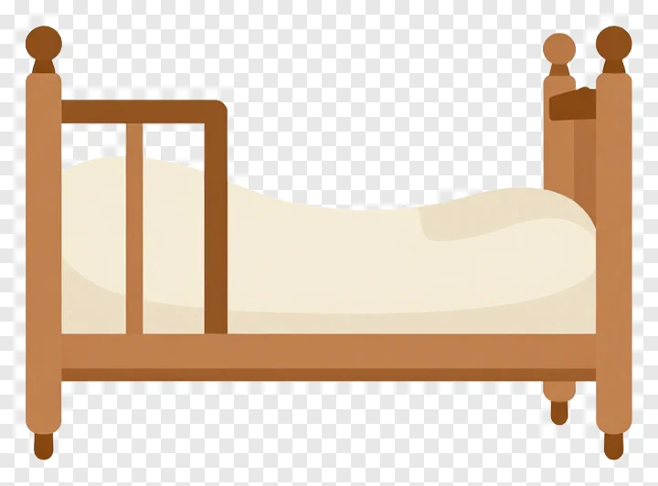 Decorated wooden baby cradle with round posts.