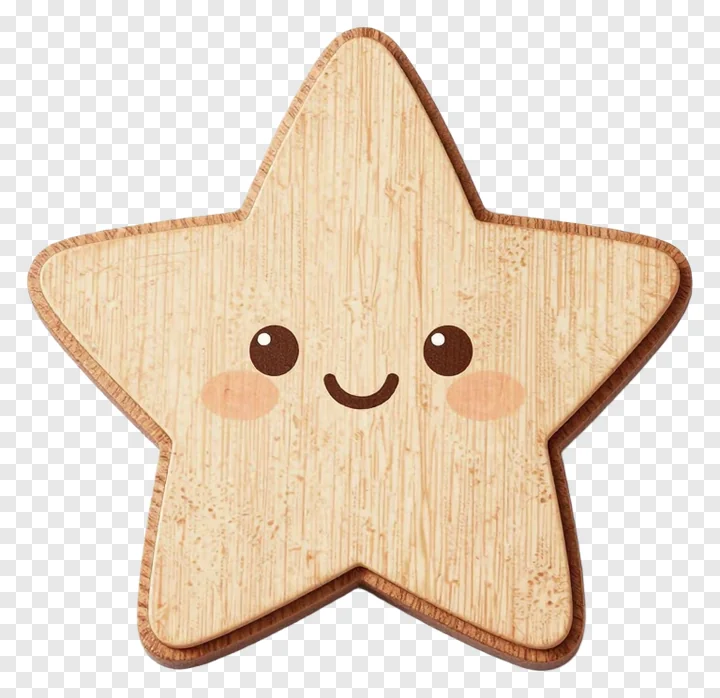 A wooden star with a smiling face.