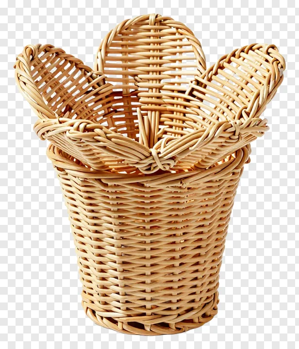 Woven rattan basket shaped like a flower.