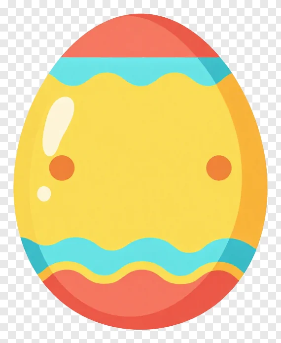 A yellow Easter egg with turquoise wavy bands and orange spots.
