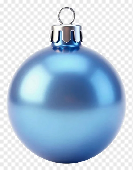 A blue metallic Christmas ornament.