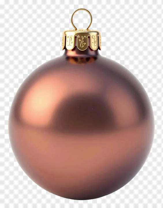 A copper-colored Christmas bauble with a gold top.
