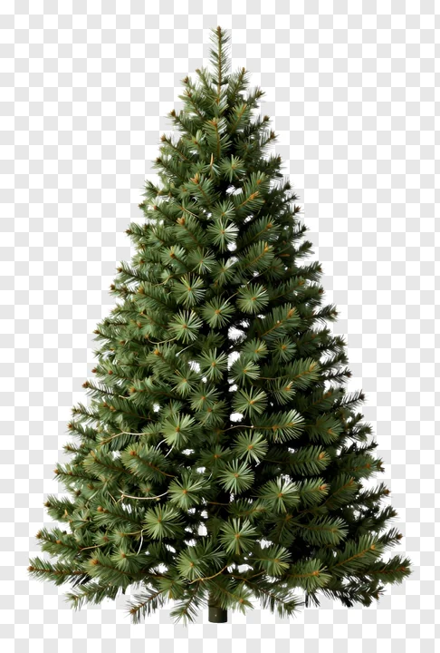 A realistic faux pine Christmas tree with layered branches.