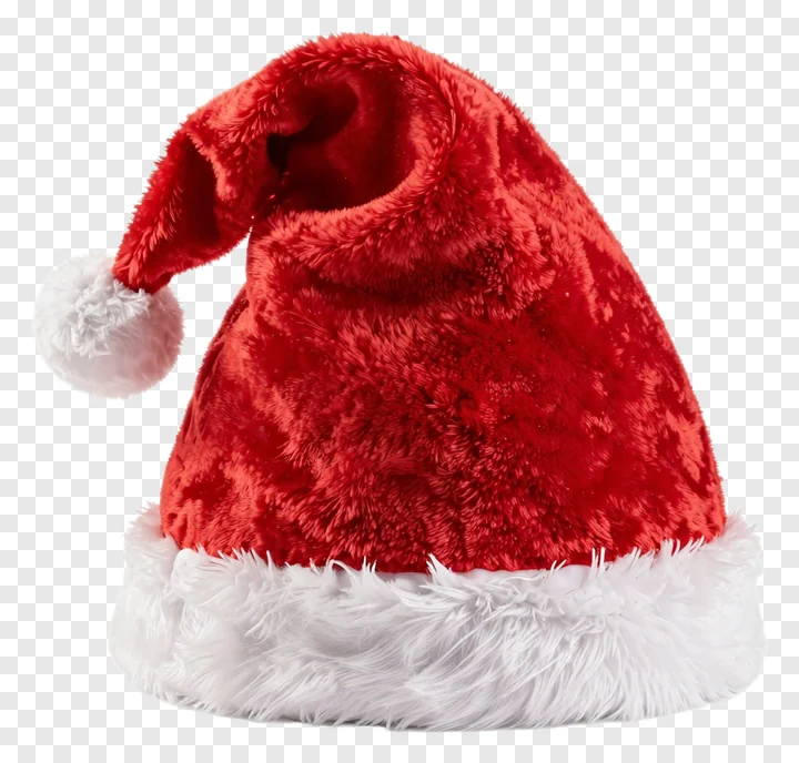 A red velvet Santa hat with white trim and pom-pom.