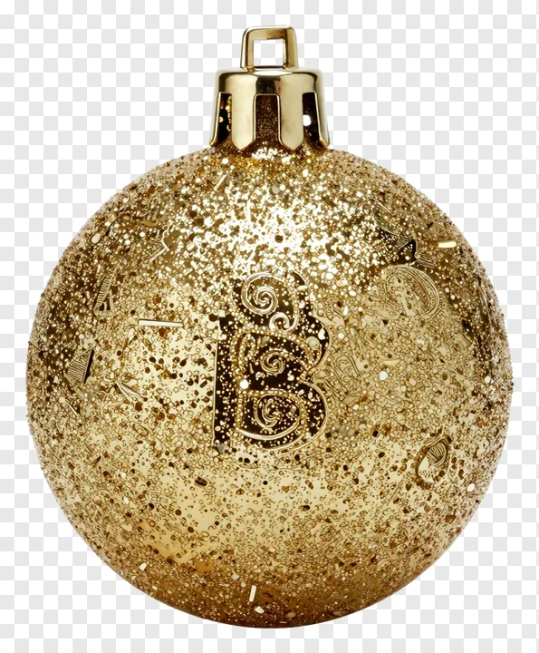 Golden Christmas bauble with glitter and embossed letter B