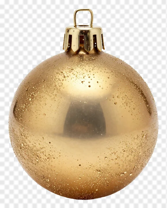 A golden Christmas bauble with a speckled finish.