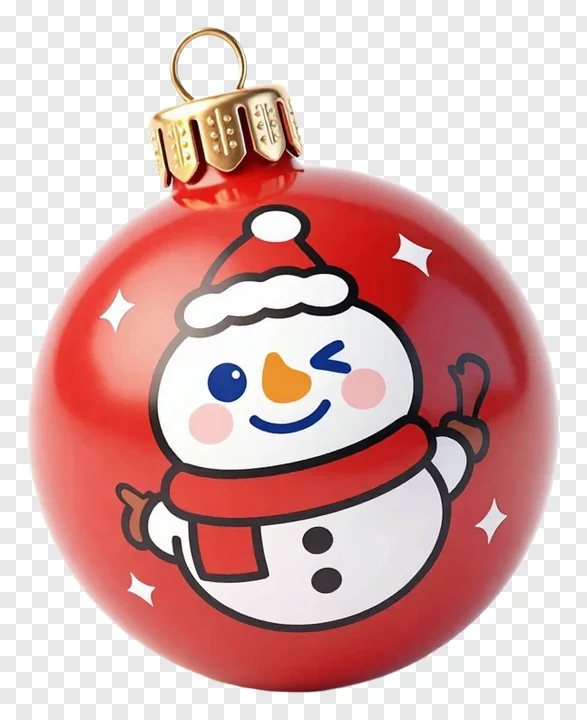 Red Christmas ornament with a winking snowman design.